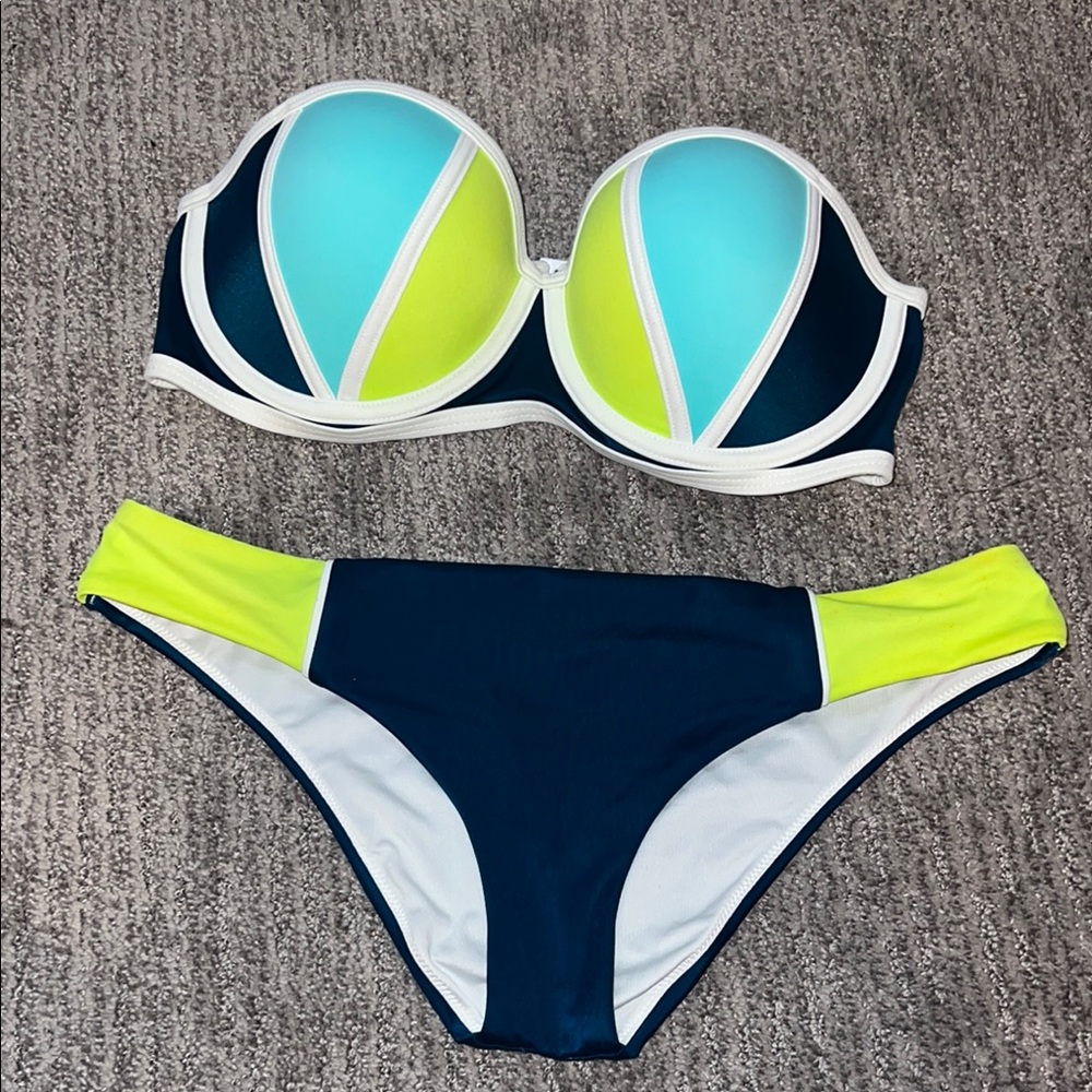 PINK Victoria's Secret Blue and Green Bikini Set